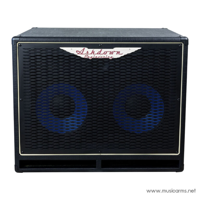 Front view of an Ashdown Engineering bass amplifier cabinet with a black perforated grille and blue speaker cones visible behind it, logo at top center ขายราคาพิเศษ