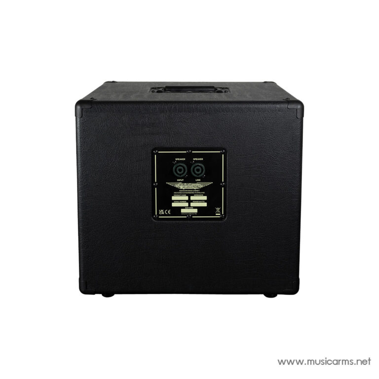 Back view of a black guitar/bass speaker cabinet with a small control panel and input/jack connections on the rear door ขายราคาพิเศษ