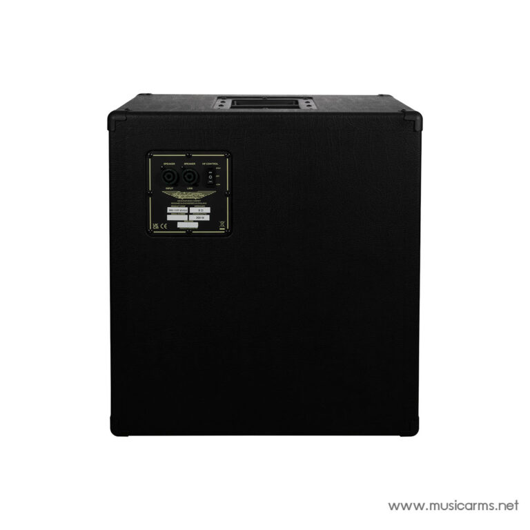 Back view of a black guitar speaker cabinet with a recessed input panel showing two speaker outputs and controls, on a white background. ขายราคาพิเศษ