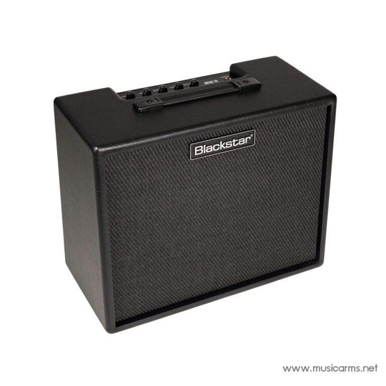 Blackstar guitar amplifier combo, black with textured grille and top handle, angled slightly to show controls on top edge. ขายราคาพิเศษ