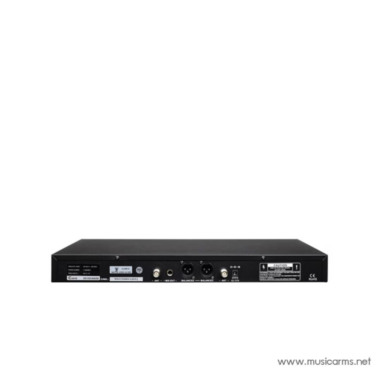 Rear view of a black 1U rack-mount audio device with multiple connectors and labels on the back panel (Music Arms watermark) ขายราคาพิเศษ