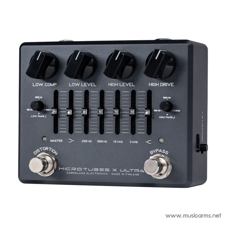 Guitar effects pedal with four knobs labeled Low Comp, Low Level, High Level, High Drive and a row of sliders for frequency bands ขายราคาพิเศษ