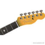 Close-up of a yellow Fender Telecaster guitar headstock with six tuning pegs and guitar strings visible ขายราคาพิเศษ