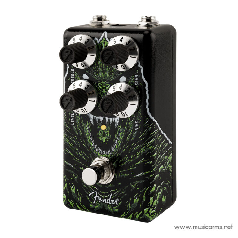 Fender guitar effects pedal with a green monster graphic, four control knobs (Treble, Bass, Level, Gain) and a footswitch. ขายราคาพิเศษ