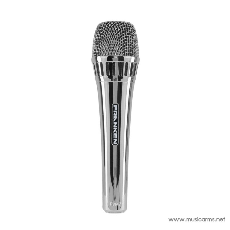 Chrome handheld microphone facing forward with a metal grille and vertical Franken logo (model FVM7). ขายราคาพิเศษ