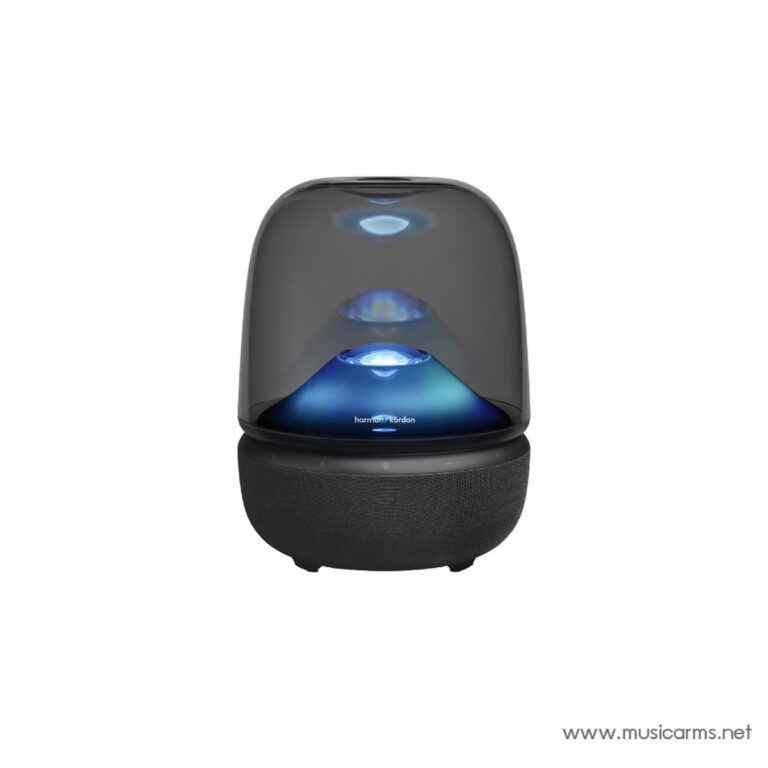 Wireless Harman Kardon speaker with a glass dome and blue LED lights over a fabric base. ขายราคาพิเศษ
