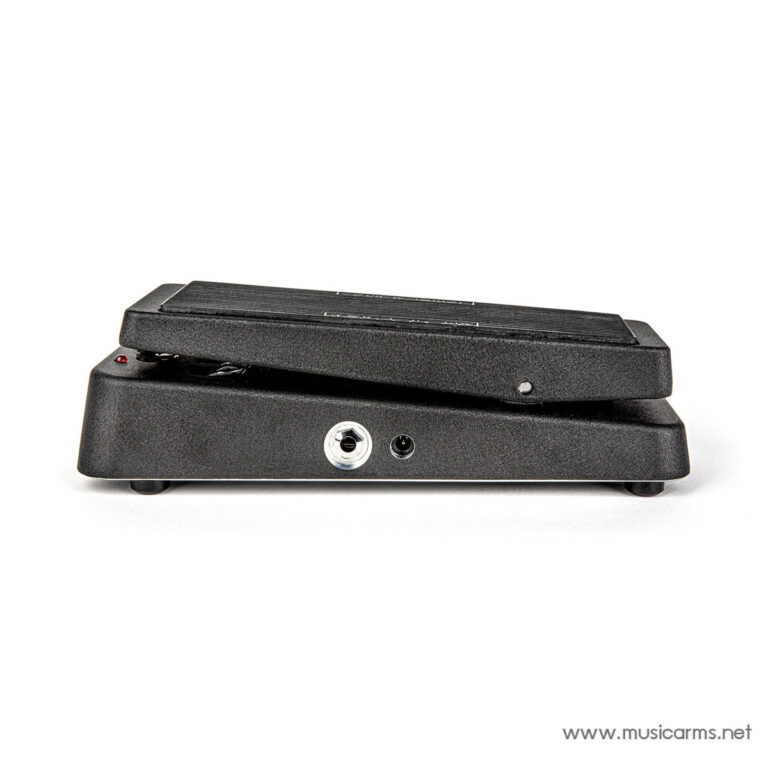 Side view of a black guitar effects pedal with input and output jacks on the front and a textured treadle surface on top ขายราคาพิเศษ