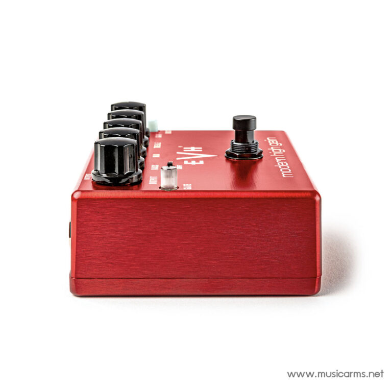 Red guitar effects pedal with six black knobs and a single footswitch on a white background, side view. ขายราคาพิเศษ