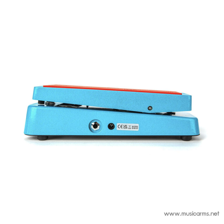 Side view of a blue guitar effects pedal with a red top plate on a white background. ขายราคาพิเศษ