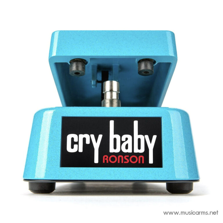 Blue Cry Baby wah pedal with lid open, exposing the shaft and tilt mechanism, 'cry baby' logo on a black panel. ขายราคาพิเศษ