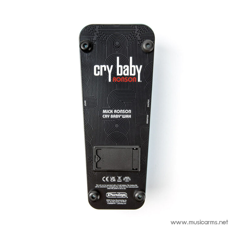 Rear view of a Dunlop Cry Baby Wah pedal (Mick Ronson edition) with textured black casing and battery door area visible ขายราคาพิเศษ