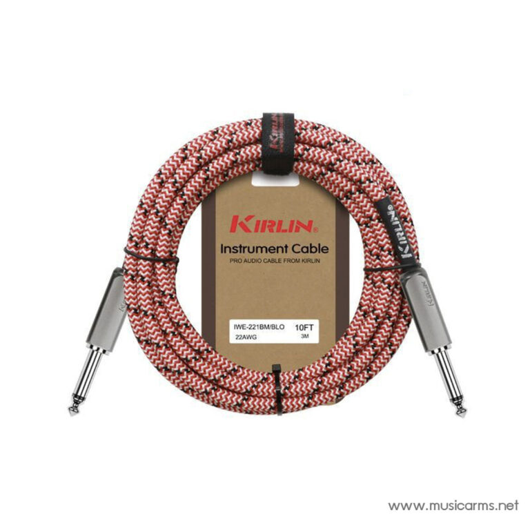Kirlin red-and-white braided instrument cable, 10 ft, with dual 1/4-inch plugs on each end. ขายราคาพิเศษ