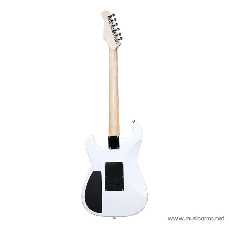 White solid-body electric guitar shown from the back, displaying the neck, back plate, and control cavity covers on a light background. ขายราคาพิเศษ
