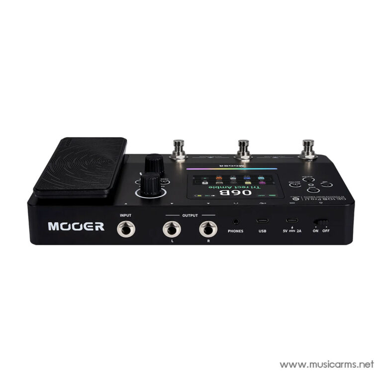 Mooer multi‑effects guitar pedal with expression pedal on the left and input/output jacks visible on the front panel ขายราคาพิเศษ