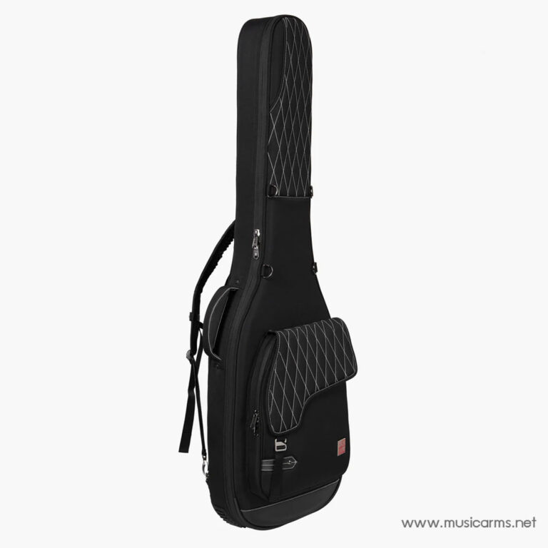 Black guitar gig bag with quilted stitching along the neck area and a front zip pocket for accessories, pictured upright on a white background] , ขายราคาพิเศษ