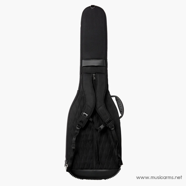 Black padded guitar case with quilted exterior, shoulder straps, a top handle, and a zipper—viewed from the back. ขายราคาพิเศษ