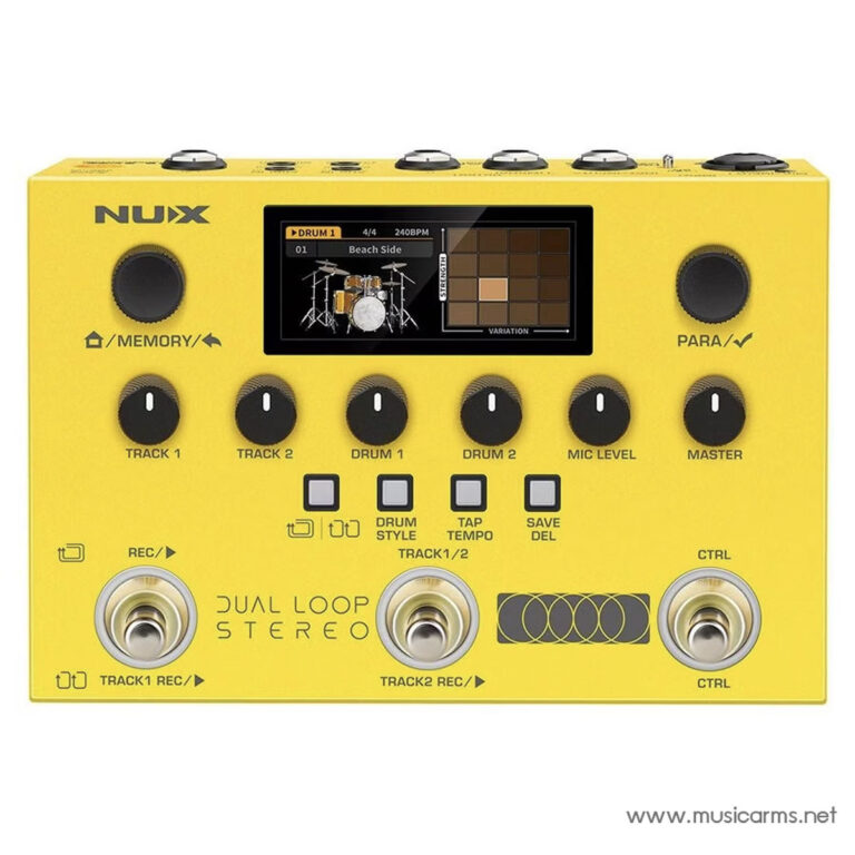 Bright yellow drum loop station with a central color display and multiple knobs and buttons for tracks and drums. ขายราคาพิเศษ