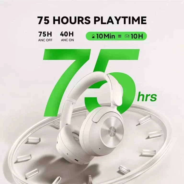 Headphones with a bold green 75 beside it, advertising 75 hours playtime and 75h/40h ANC on/off details at the top. ขายราคาพิเศษ