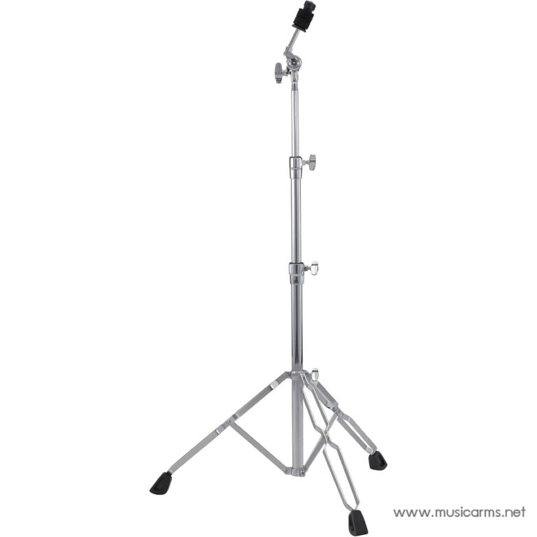 Adjustable chrome microphone stand with a tripod base and mic clip at the top, vertical telescoping pole. ขายราคาพิเศษ