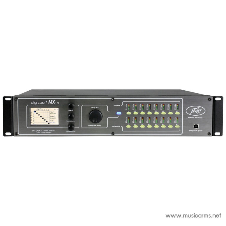 Rack-mounted digital audio processor MX16 front panel with knobs, buttons, and LED meters ขายราคาพิเศษ