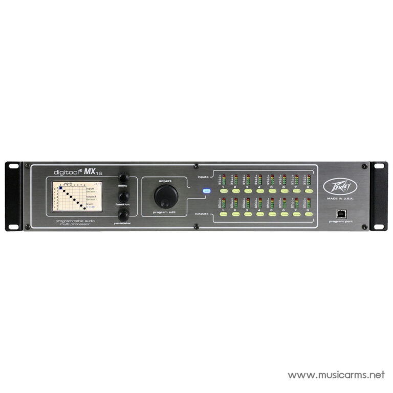 Rack-mountable Digitoool MX16 programmable audio processor front panel with meters, knobs, and indicator LEDs ขายราคาพิเศษ