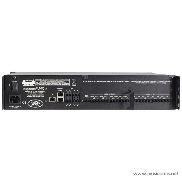 Rack-mount audio processor back panel with power switch, LAN, RS-485, and numerous input/output headers (MX16). ขายราคาพิเศษ