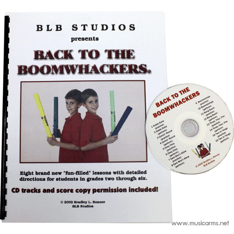 Package for 'Back to the Boomwhackers' by BLB Studios: booklet cover with two children holding colorful boomwhackers and a CD titled the same. ขายราคาพิเศษ