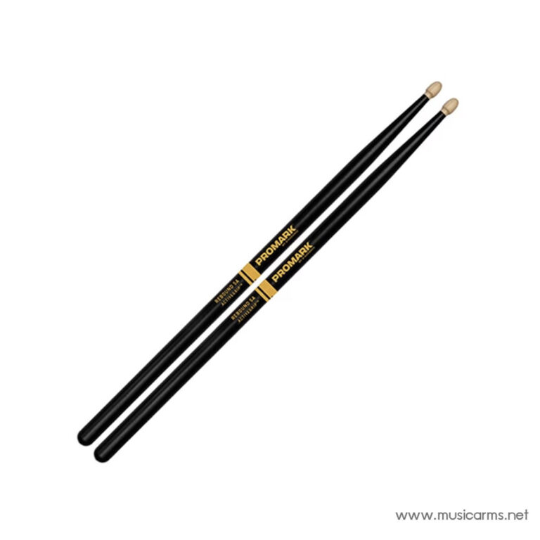 Pair of black ProMark drumsticks with yellow branding lying diagonally on a white background ขายราคาพิเศษ