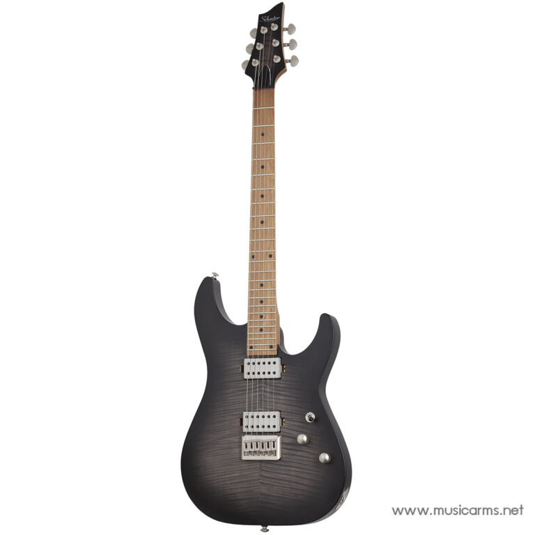 Electric solid-body guitar with a dark gray burst finish, maple neck, and two humbucker pickups. ขายราคาพิเศษ