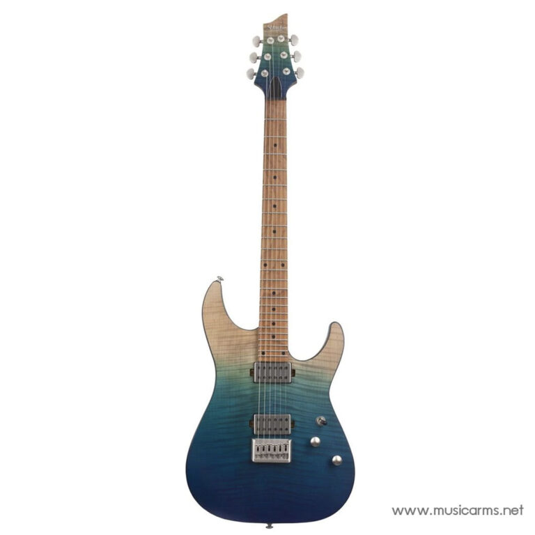 Electric solid-body guitar with a natural-to-blue sunburst finish, two humbucker pickups, and a chrome bridge (shown with a maple neck). ขายราคาพิเศษ