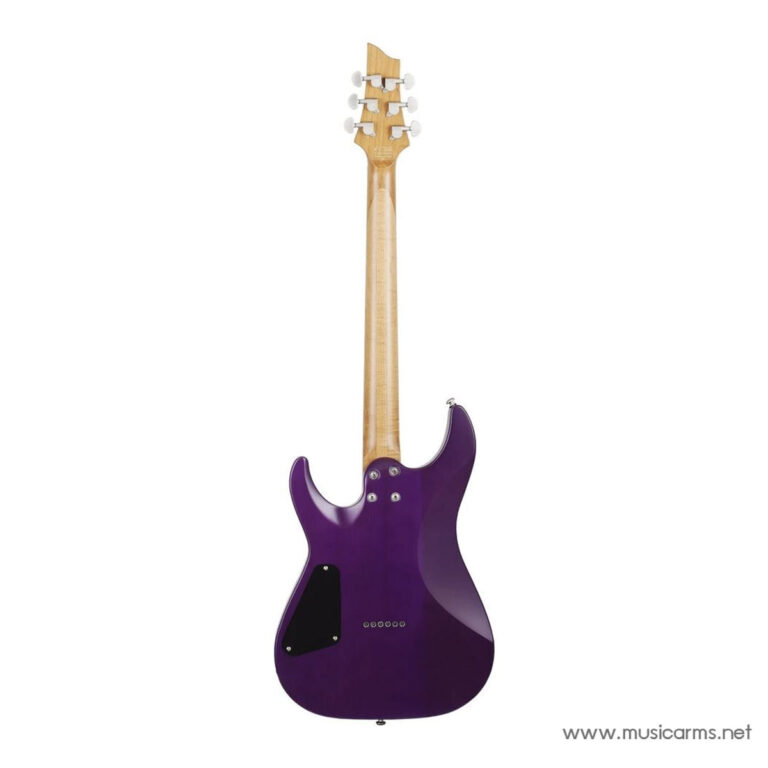 Back view of a purple electric guitar, natural neck, and black control plate on the body. ขายราคาพิเศษ