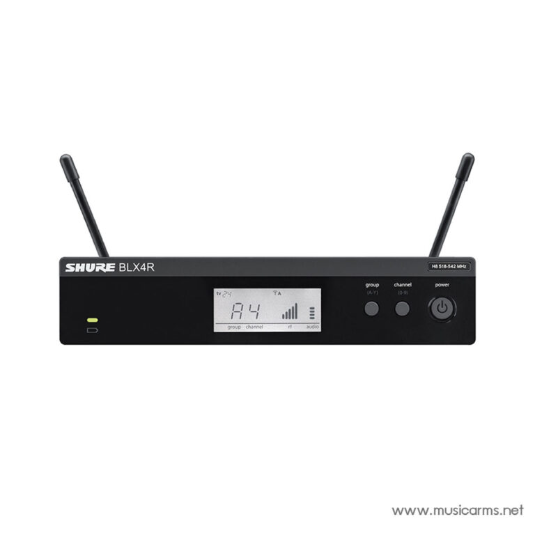 Shure BLX4R wireless microphone receiver with two antennas and front LCD display panel. ขายราคาพิเศษ