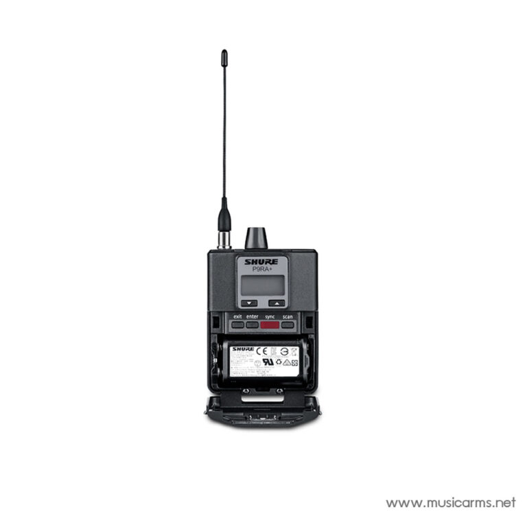 Shure P9RA+ wireless bodypack transmitter with extended antenna and battery compartment visible ขายราคาพิเศษ