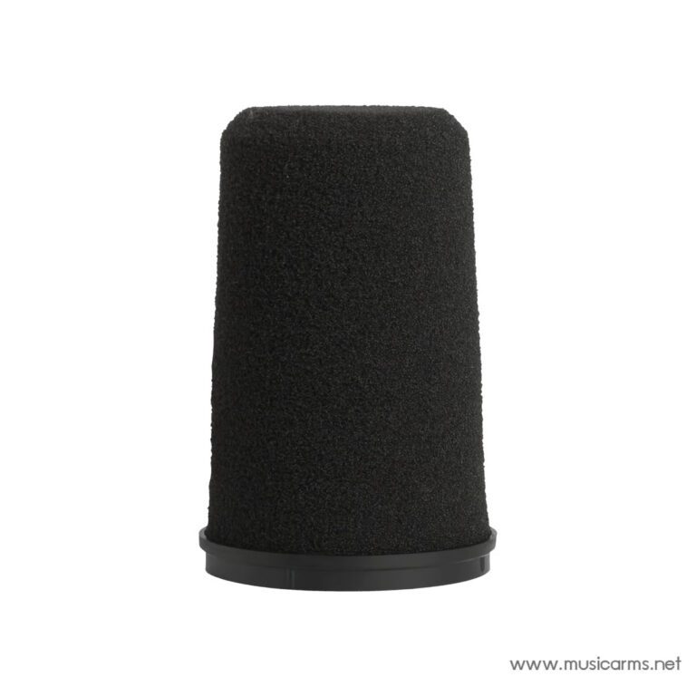 Black foam microphone windscreen on a circular base, front view. ขายราคาพิเศษ