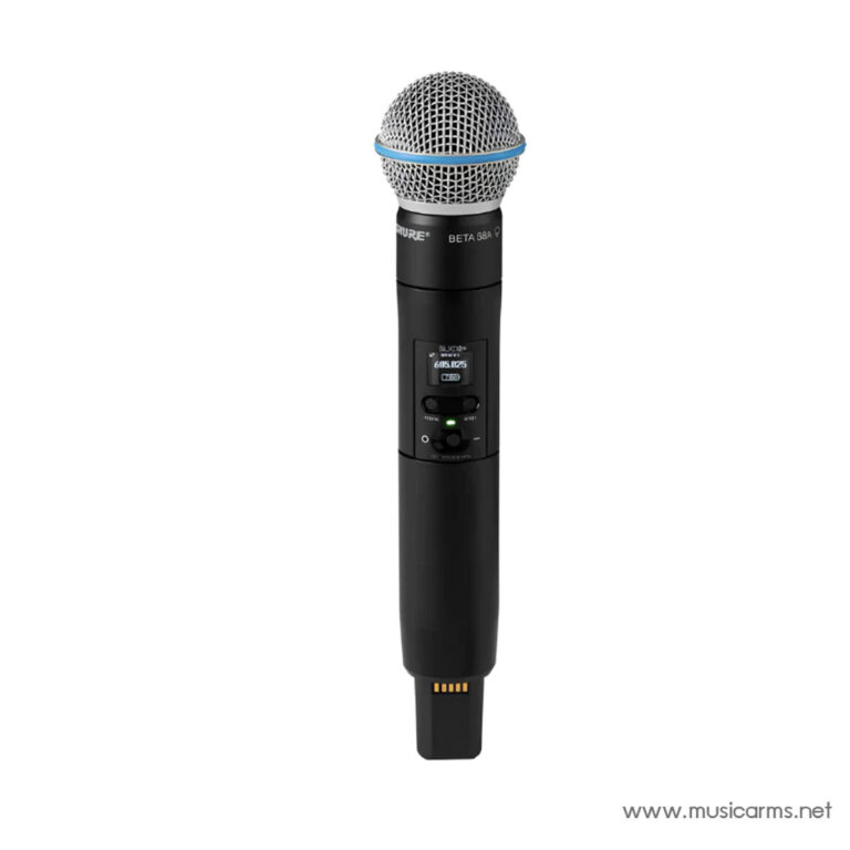 Wireless handheld microphone with metal mesh head and small display on the body. ขายราคาพิเศษ