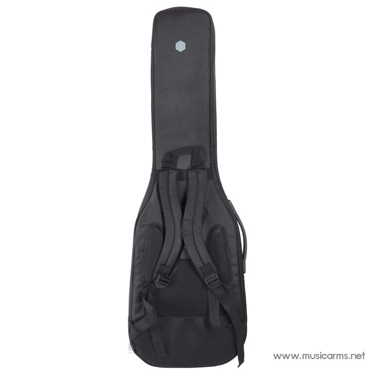 Black guitar case with backpack straps and carrying handles, designed to protect and transport an electric or acoustic guitar ขายราคาพิเศษ