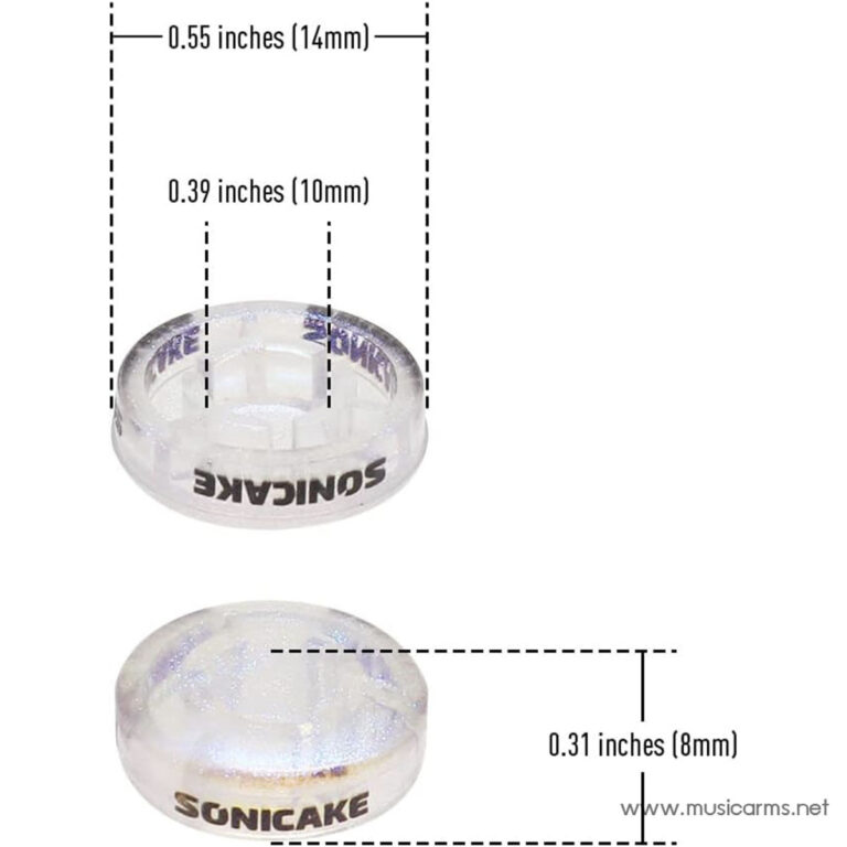 Clear circular object (ring) with SONICAKE branding, shown with dimensions: outer 0.55 in (14 mm), inner 0.39 in (10 mm); side view thickness 0.31 in (8 mm). ขายราคาพิเศษ