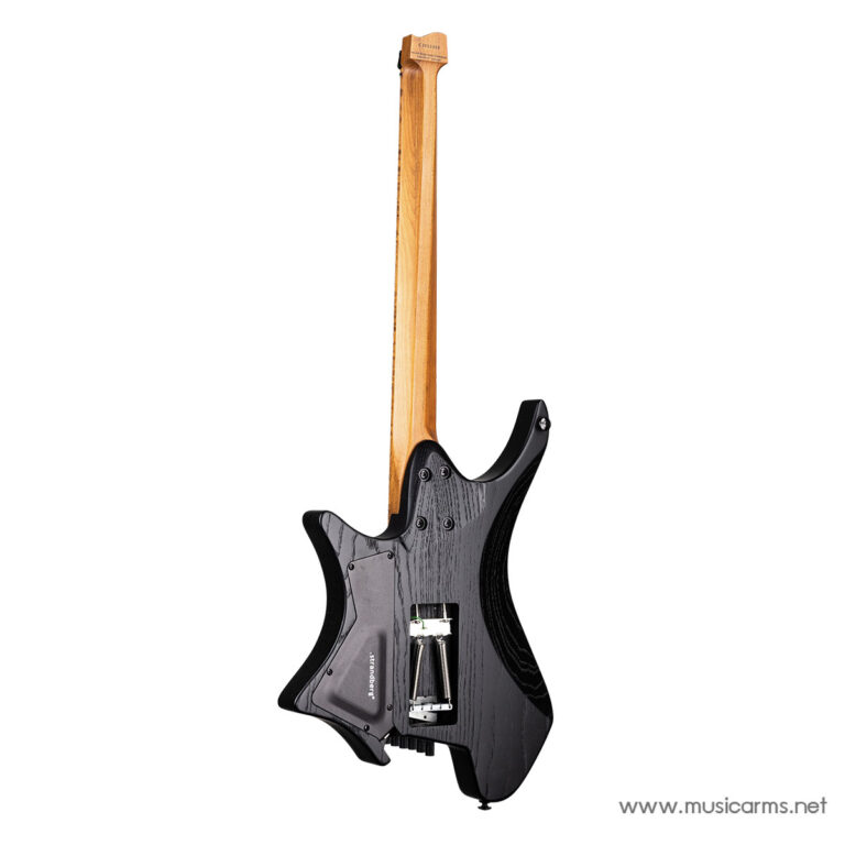 Back view of a black electric guitar with a long maple neck; body shows trem cavity and back plate against a white background. ขายราคาพิเศษ