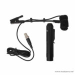 Black handheld microphone with attached foam windscreen, flexible cable, and a small clip-on accessory, laid out with its plug and cable ลดราคาพิเศษ