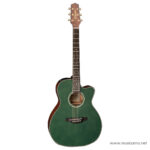 Green cutaway acoustic guitar with a six-string body, white binding, and dark fretboard against a white background. ลดราคาพิเศษ