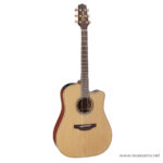 Natural wood acoustic guitar with a single cutaway, six strings, and a sunburst edge, shown against a white background ลดราคาพิเศษ