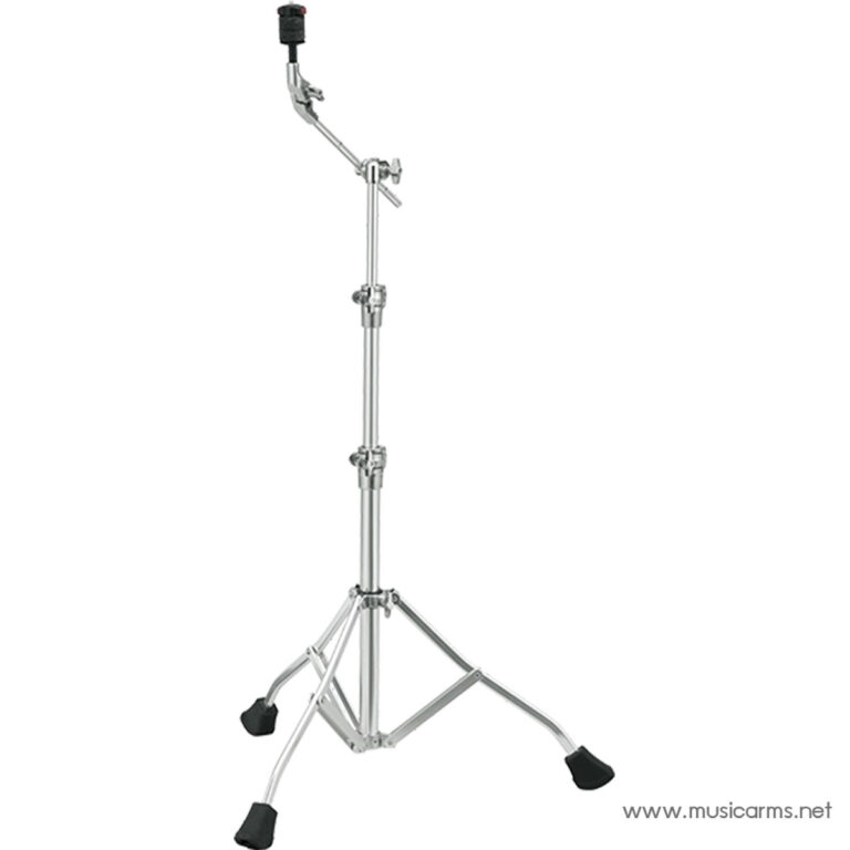 Adjustable chrome microphone stand with a boom arm and three-legged base, mic clip at the top. ขายราคาพิเศษ