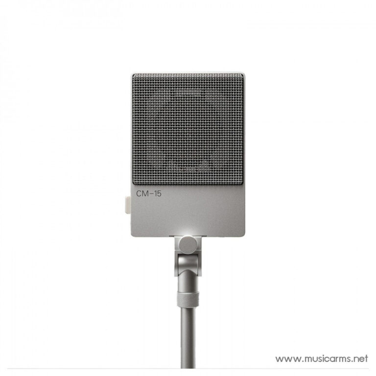 CM-15 studio microphone mounted on a silver stand, front view with metal mesh grille ขายราคาพิเศษ