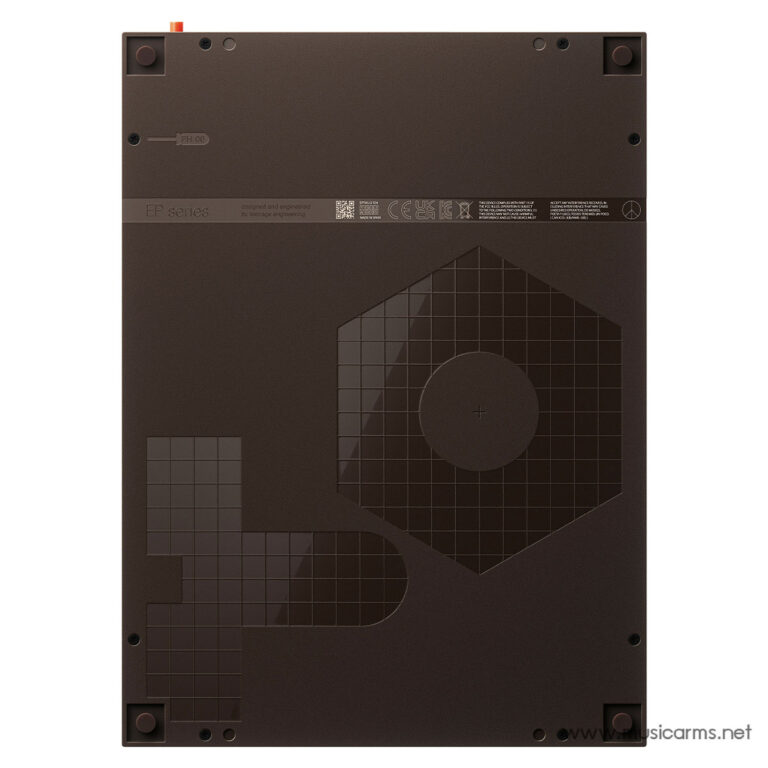 Bottom view of a brown electronic device showing rubber feet at corners and grid-patterned panels on the back, labeled 'EP series' along a horizontal band. ขายราคาพิเศษ