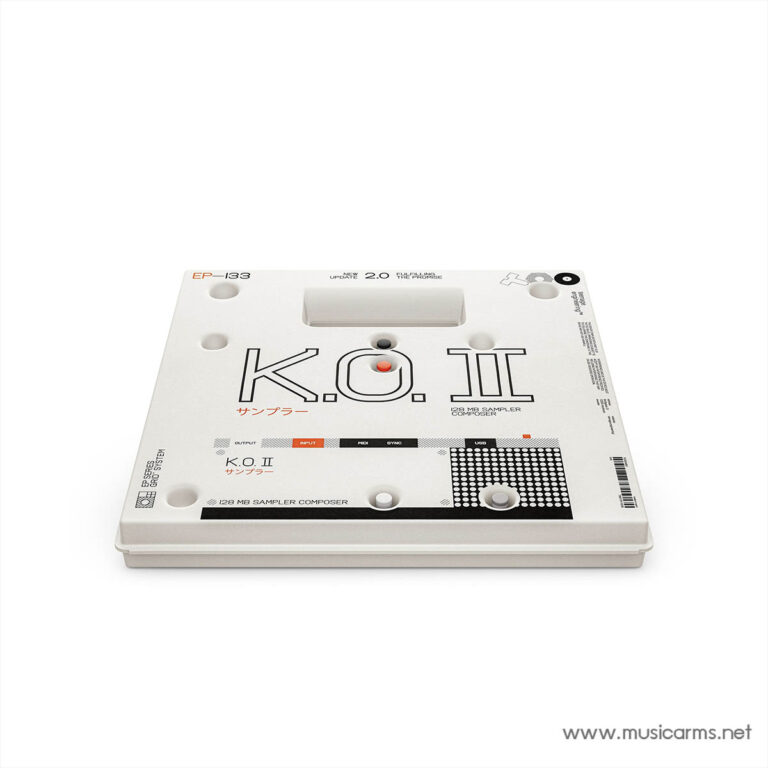 White K.O. II sampler/composer unit with printed graphics, red button, and a subtle dotted pattern, photographed at an angle on white surface. ขายราคาพิเศษ