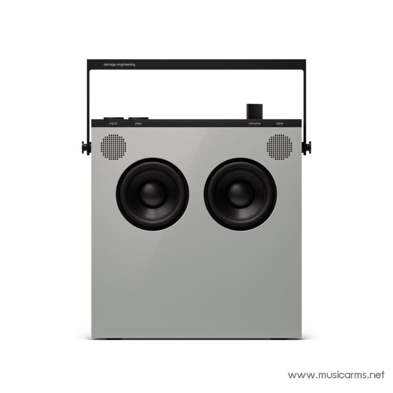 Gray portable stereo with two large circular speakers and a black carry handle across the top (brand text 'teenage engineering'). ขายราคาพิเศษ