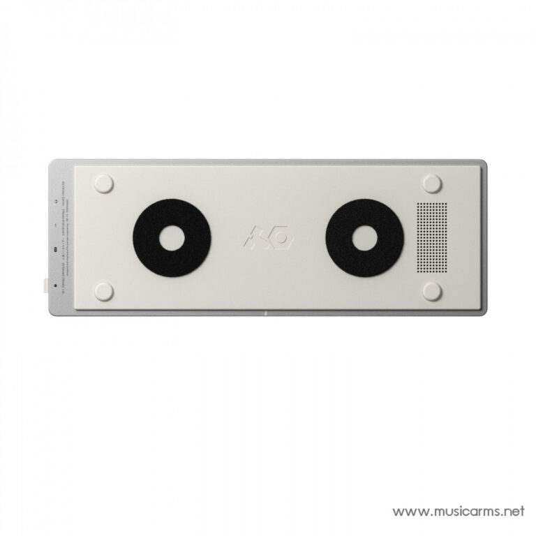 Rectangular silver electronic panel with two large black circular pads on a beige front, and a vent on the right side. ขายราคาพิเศษ