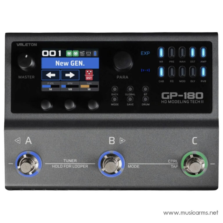 Valeton GP-180 HD modeling effects pedal featuring a color touchscreen, three labeled footswitches (A, B, C) and multiple knobs on the front panel. ขายราคาพิเศษ