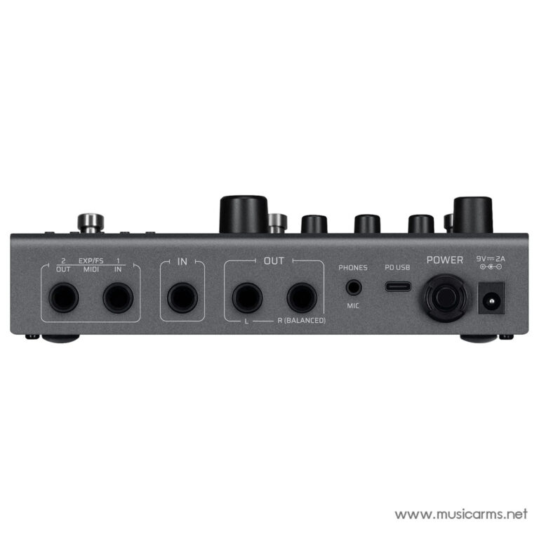 Rear panel of a compact audio interface with IN and OUT jacks, balance L/R, headphone and mic ports, USB power, and power connector. ขายราคาพิเศษ