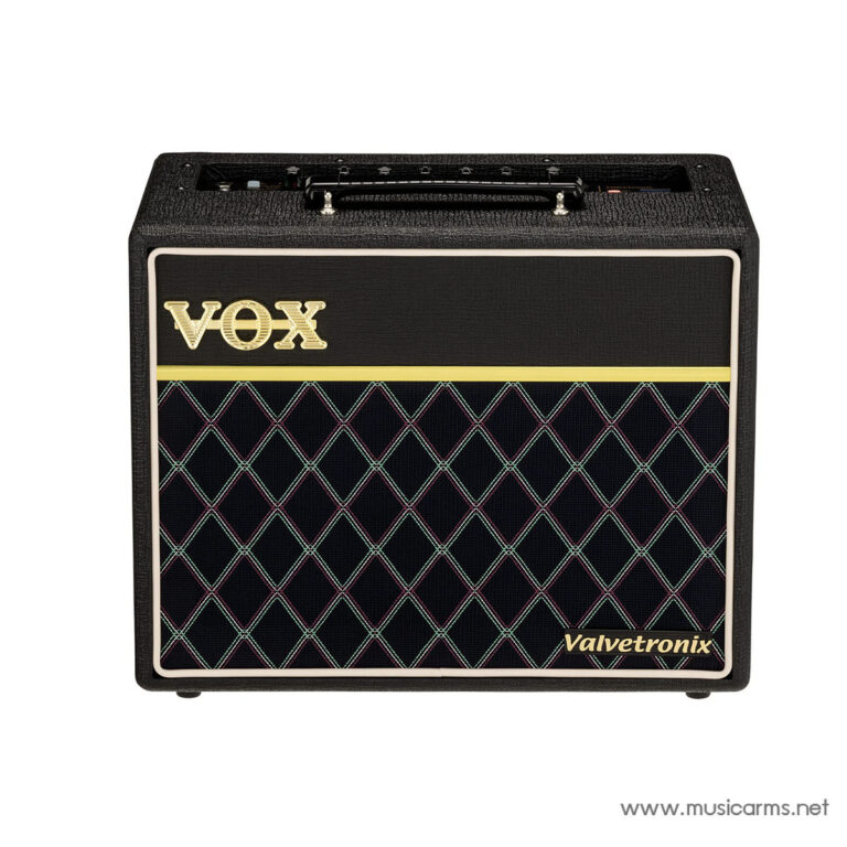 Vox guitar amplifier with black textured cabinet, gold VOX logo, and diamond-pattern grille with Valvetronix label at the bottom right. ขายราคาพิเศษ